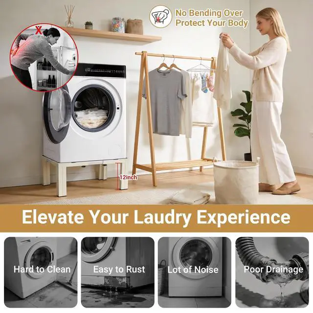 Alt view image 7 of 7 - WBD Heavy-Duty All Steel Laundry Pedestal Height 12", 1200lbs Washing Machine Stand with 4 Strong Feet, 21-29 Inch Adjustable Dryer Stand, Universal Washer and Dryer Pedestals, Ice Maker Stand