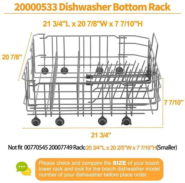 Alt view image 2 of 7 - Upgraded 20007189 20000533 Dishwasher Lower Rack Replacement for Bosch Dishwasher Rack Parts 300 500 800 Series Dishrack Bosch Thermador Dishwasher Bottom Rack Basket SHP865ZD5N SHE68T55UC
