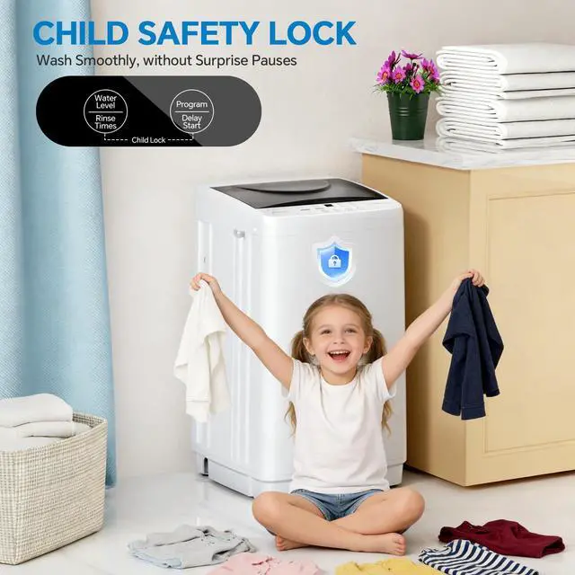 Alt view image 6 of 7 - Portable Washing Machine, 7.7 lbs Full-Automatic Compact Laundry Washer, Stainless Steel Drum, 10 Wash Cycles, Auto-Balance Detection, LED Display, Mini Washer for Home, Apartment, Dorm, White