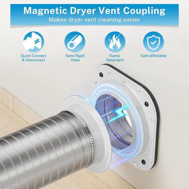 Alt view image 2 of 7 - Magnetic Dryer Vent Coupling Connector Kit DV180 with 4'' 2.6FT Semi Rigid Dryer Vent Hose for Tight Space & Aluminum Foil Tape,2 Clamps(White)