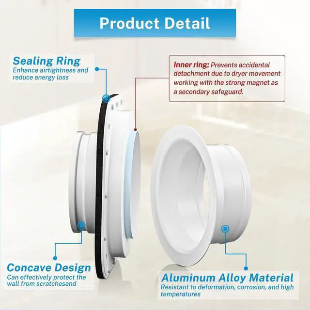 Alt view image 3 of 7 - Magnetic Dryer Vent Coupling Connector Kit DV180 with 4'' 2.6FT Semi Rigid Dryer Vent Hose for Tight Space & Aluminum Foil Tape,2 Clamps(White)