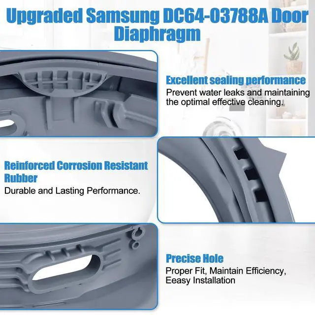 Alt view image 2 of 7 - Upgraded DC64-03788A WF45T6000AW/A5 WF45R6300AV/US Washer Door Boot Seal Compatible with Samsung Front Loader Door Seal Door Diaphragm WF45R6300AW WF45R6100AC WF45B6300AW WF45T6200AW WF45R6100AWGasket