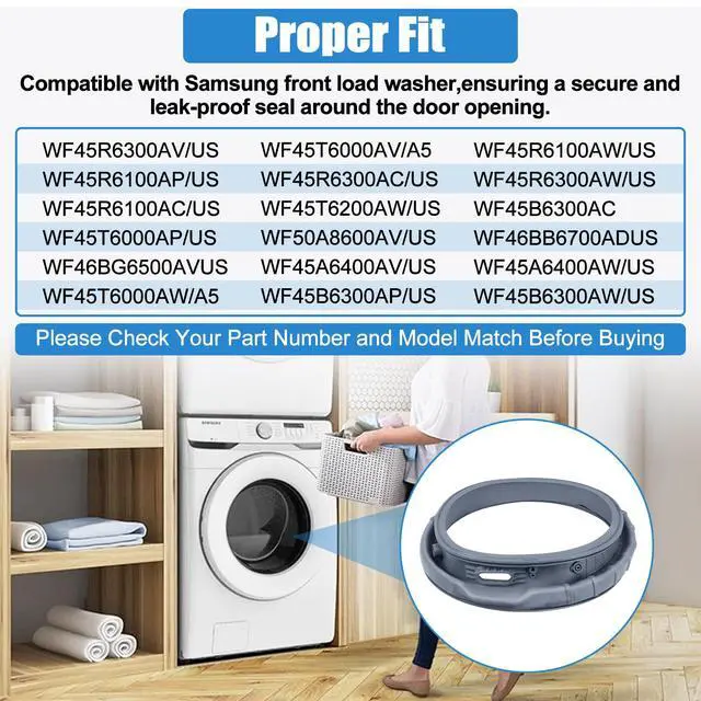 Alt view image 4 of 7 - Upgraded DC64-03788A WF45T6000AW/A5 WF45R6300AV/US Washer Door Boot Seal Compatible with Samsung Front Loader Door Seal Door Diaphragm WF45R6300AW WF45R6100AC WF45B6300AW WF45T6200AW WF45R6100AWGasket