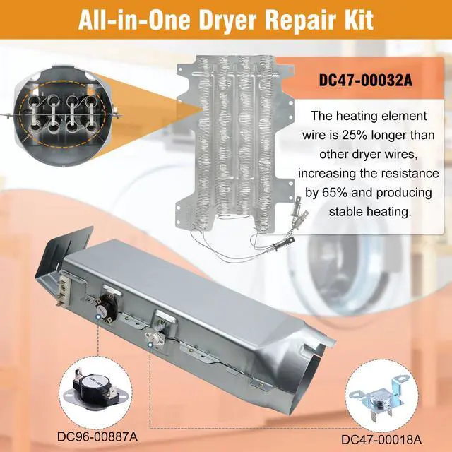 Alt view image 3 of 7 - DC93-00154A Dryer Heating Element Assembly (3 Wire) Fit for samsung Dryer DV45K6500EV/A3 DV48J7770EP/A2 DV52J8700EP/A2 DV45K6200EZ/A3 DV50K8600EV/A3 etc. Part Replaces AP5582094 PS4216214 3282568