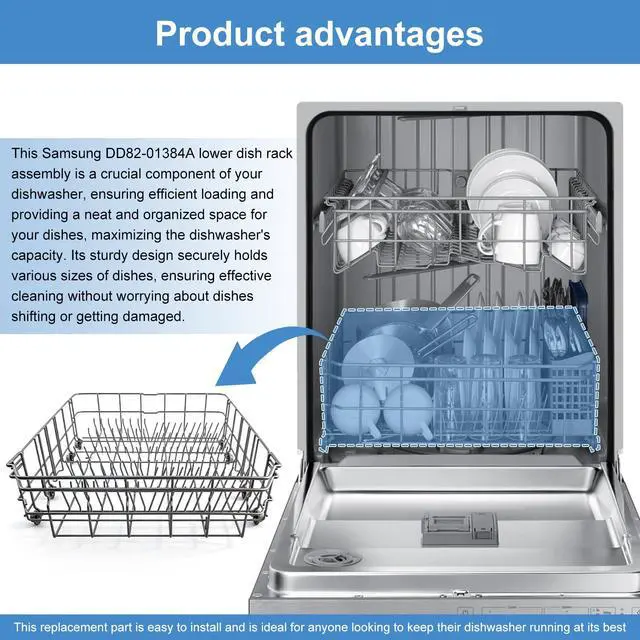 Alt view image 5 of 7 - DD82-01384A Lower Dishrack Assembly Compatible with samsung DW80R2031US, DW80M2020US, DW80N3030US, DW80CG4021SR, DW80CG4051SR etc Dishwashers, Replace Number: 4959326 AP6244429 PS12085689 etc