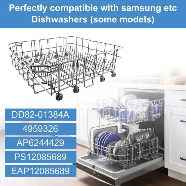 Alt view image 4 of 7 - DD82-01384A Lower Dishrack Assembly Compatible with samsung DW80R2031US, DW80M2020US, DW80N3030US, DW80CG4021SR, DW80CG4051SR etc Dishwashers, Replace Number: 4959326 AP6244429 PS12085689 etc