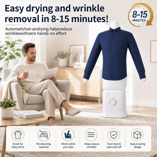 Alt view image 2 of 7 - Portable Automatic Garment Dryer & Ironing Machine, Hands-Free Clothes Wrinkle Remover with Hot Air, Fast Drying for Shirts and Pants, Space-Saving Apartment & Dorm Essentials