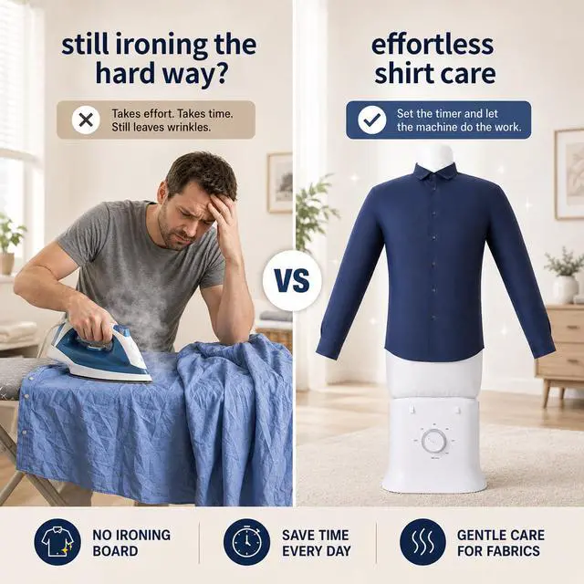 Alt view image 3 of 7 - Portable Automatic Garment Dryer & Ironing Machine, Hands-Free Clothes Wrinkle Remover with Hot Air, Fast Drying for Shirts and Pants, Space-Saving Apartment & Dorm Essentials
