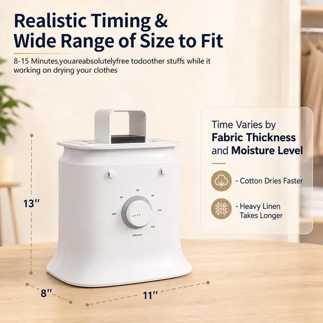 Alt view image 4 of 7 - Portable Automatic Garment Dryer & Ironing Machine, Hands-Free Clothes Wrinkle Remover with Hot Air, Fast Drying for Shirts and Pants, Space-Saving Apartment & Dorm Essentials
