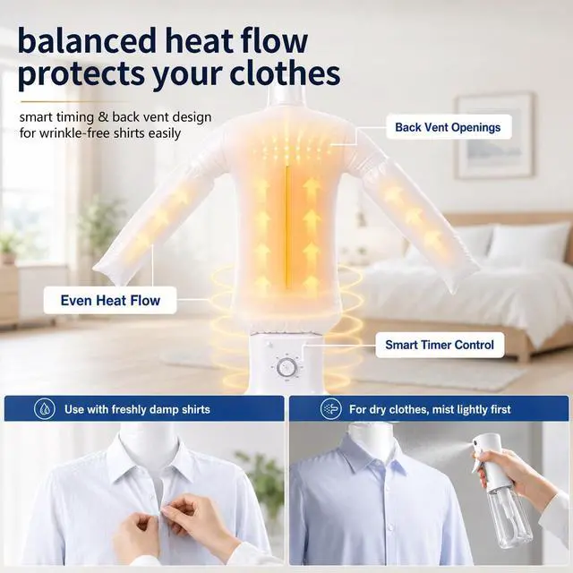 Alt view image 6 of 7 - Portable Automatic Garment Dryer & Ironing Machine, Hands-Free Clothes Wrinkle Remover with Hot Air, Fast Drying for Shirts and Pants, Space-Saving Apartment & Dorm Essentials