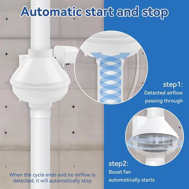 Alt view image 3 of 6 - Dryer Booster Fan with Pressure Switch for Automatic Activation, Effectively Boosting Drying Efficiency and Reducing Lint Buildup. Compatible with Dbf110 Vent Booster Fans 4-Inch With Plug, 167 CFM