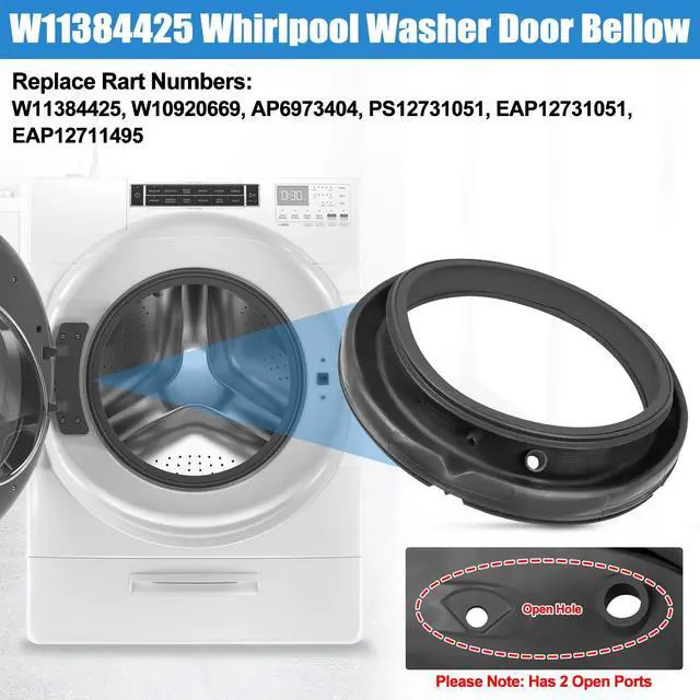 Alt view image 2 of 7 - Upgraded W11384425 W10920669 Washer Door Boot Seal Compatible with Whirlpool Washer Seal Replacement Washer Door Gasket for Maytag Whirlpool Washer Bellow WFW8620HW3, MHW8630HW4, WFW9620HW2 Door Seal