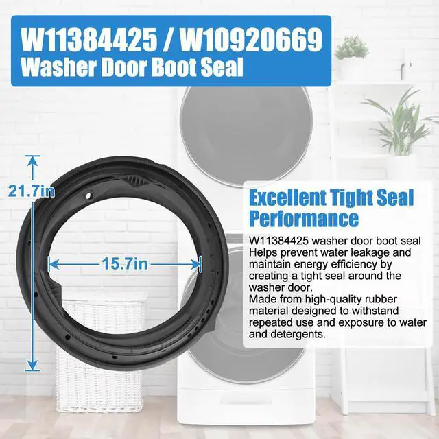 Alt view image 4 of 7 - Upgraded W11384425 W10920669 Washer Door Boot Seal Compatible with Whirlpool Washer Seal Replacement Washer Door Gasket for Maytag Whirlpool Washer Bellow WFW8620HW3, MHW8630HW4, WFW9620HW2 Door Seal