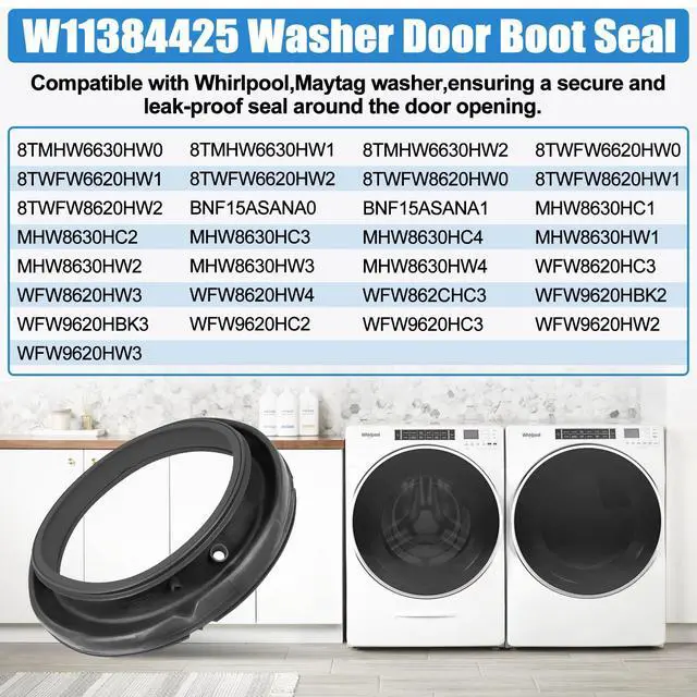 Alt view image 5 of 7 - Upgraded W11384425 W10920669 Washer Door Boot Seal Compatible with Whirlpool Washer Seal Replacement Washer Door Gasket for Maytag Whirlpool Washer Bellow WFW8620HW3, MHW8630HW4, WFW9620HW2 Door Seal