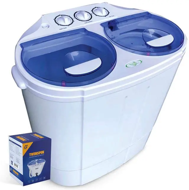 Main image of Garatic Portable Compact Mini Twin Tub Washing Machine w/Wash and Spin Cycle, Built-in Gravity Drain, 13lbs Capacity For Camping, Apartments, Dorms, College Rooms, RVs, Delicates and more