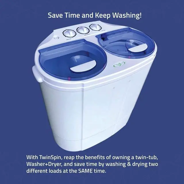 Alt view image 3 of 4 - Garatic Portable Compact Mini Twin Tub Washing Machine w/Wash and Spin Cycle, Built-in Gravity Drain, 13lbs Capacity For Camping, Apartments, Dorms, College Rooms, RVs, Delicates and more