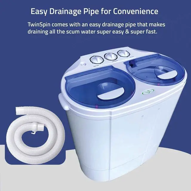 Alt view image 4 of 4 - Garatic Portable Compact Mini Twin Tub Washing Machine w/Wash and Spin Cycle, Built-in Gravity Drain, 13lbs Capacity For Camping, Apartments, Dorms, College Rooms, RVs, Delicates and more