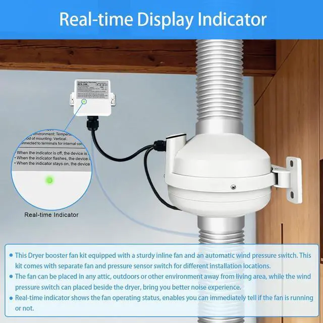 Alt view image 3 of 7 - 4 Inch 240CFM Dryer Booster Fan - Auto On/Off with Adjustable Presssure Sensor Effectively Boosting Drying Efficiency and Reducing Lint Buildup, Easy Install & Energy Efficiency