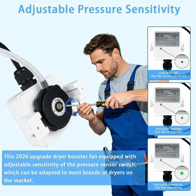 Alt view image 4 of 7 - 4 Inch 240CFM Dryer Booster Fan - Auto On/Off with Adjustable Presssure Sensor Effectively Boosting Drying Efficiency and Reducing Lint Buildup, Easy Install & Energy Efficiency