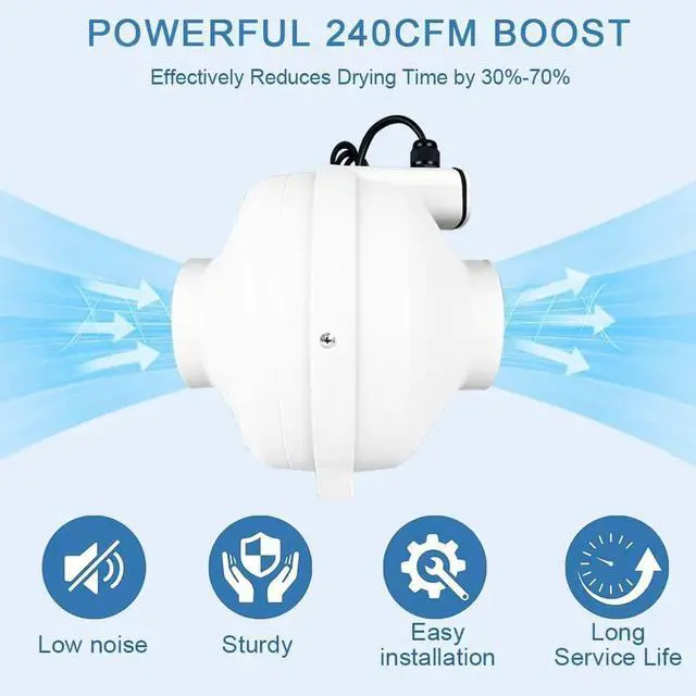 Alt view image 7 of 7 - 4 Inch 240CFM Dryer Booster Fan - Auto On/Off with Adjustable Presssure Sensor Effectively Boosting Drying Efficiency and Reducing Lint Buildup, Easy Install & Energy Efficiency
