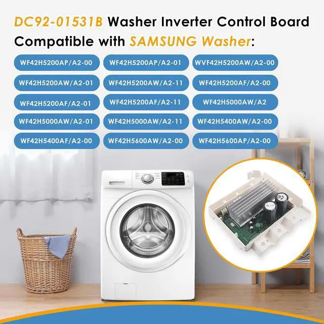 Alt view image 2 of 7 - DC92-01531B Washer Inverter Control Board, Compatible with Samsung Washer WF42H5400AF/A2, WF42H5200AP/A2, WF42H5200AW/A2, WF42H5000AW/A2, WF42H5400AW/A2, OE# 3996732, PS10063192, AP5955156