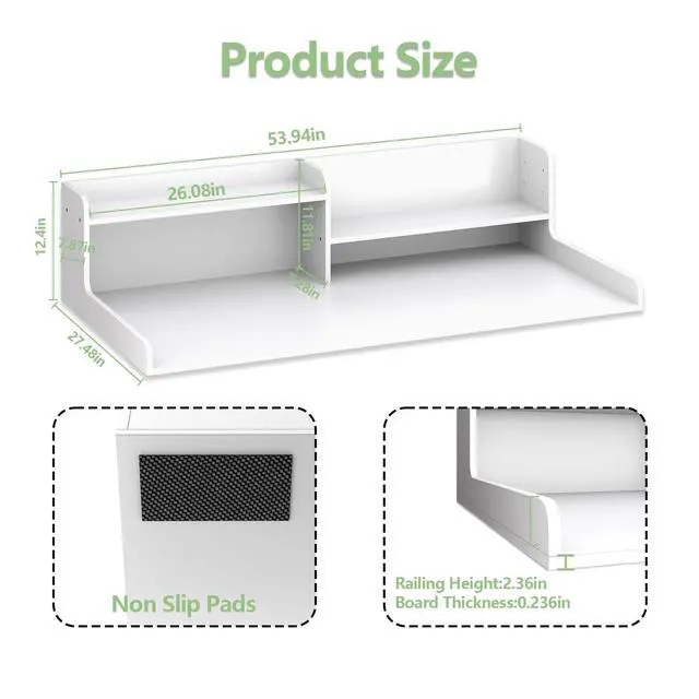 Alt view image 4 of 7 - 2-Tier Bamboo Laundry Washer and Dryer Countertop White | Large Size:54"×27.55",2-Tier Vertical Storage,Anti-fall Guard Rails,Rounded Corners,Easy to Clean,Non-slip pad