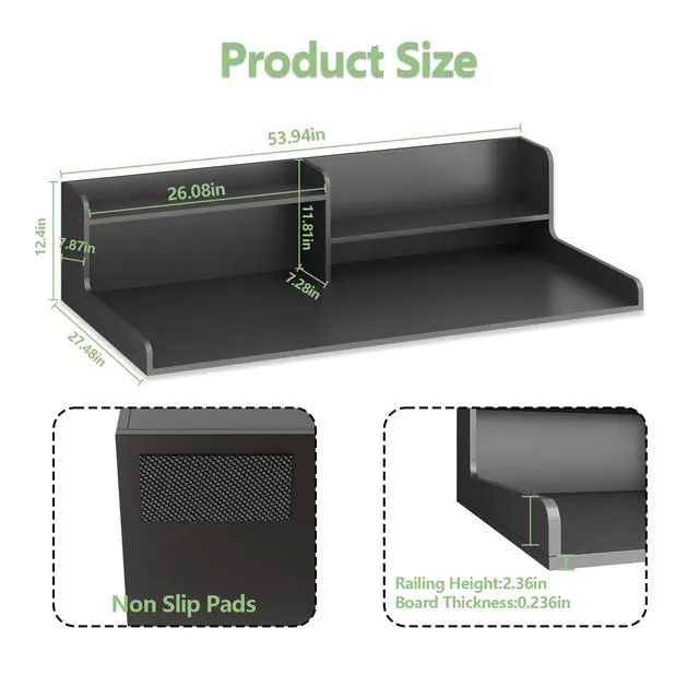Alt view image 4 of 7 - 2-Tier Bamboo Laundry Washer and Dryer Countertop Black | Large Size:54"×27.55",2-Tier Vertical Storage,Anti-fall Guard Rails,Rounded Corners,Easy to Clean,Non-slip pad