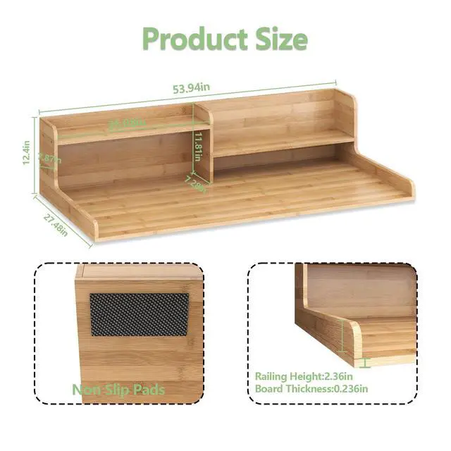 Alt view image 5 of 7 - 2-Tier Bamboo Laundry Washer and Dryer Countertop Nature | Large Size:54"×27.55",2-Tier Vertical Storage,Anti-fall Guard Rails,Rounded Corners,Easy to Clean,Non-slip pad