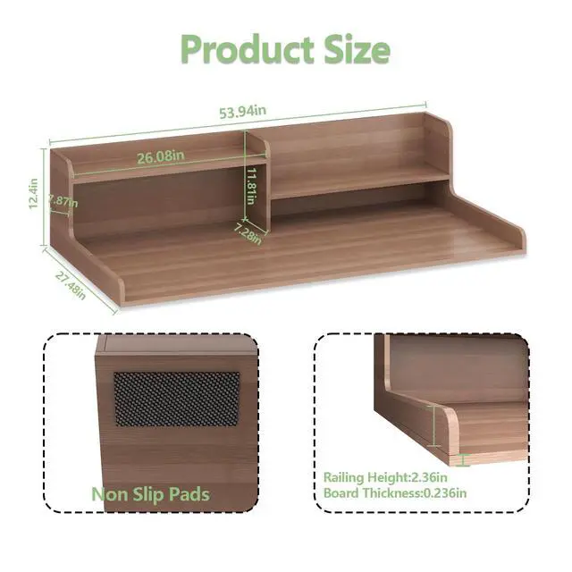 Alt view image 4 of 7 - 2-Tier Bamboo Laundry Washer and Dryer Countertop Walnut | Large Size:54"×27.55",2-Tier Vertical Storage,Anti-fall Guard Rails,Rounded Corners,Easy to Clean,Non-slip pad