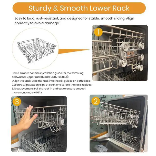Alt view image 3 of 7 - Dishwasher DD82-01385B A/S Assembly-Middle Dishrack (20.5''W*20''D), Center Dishrack (With Dishrack Rollers) - Fit for Samsung Dishwasher Parts DW80R2031/DW80M2020US Series
