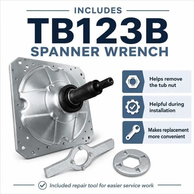 Alt view image 3 of 7 - W11393685 Washer Gearcase with TB123B Spanner Wrench, Fits WTW8040DW4 WTW8500DW6 MVWB765FW3 MVWB835DC4 Replaces W11455453 W11134159, Compatible with Select Whirlpool Maytag Kenmore Top Load Washers