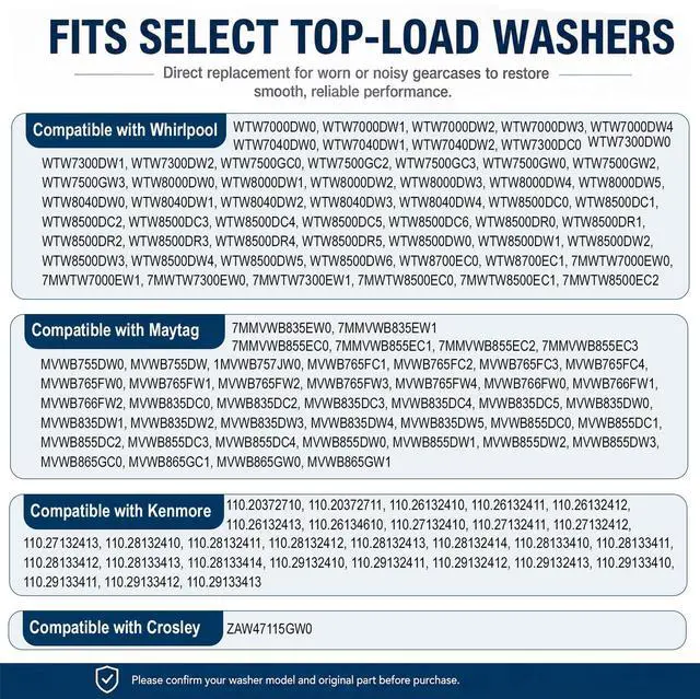 Alt view image 4 of 7 - W11393685 Washer Gearcase with TB123B Spanner Wrench, Fits WTW8040DW4 WTW8500DW6 MVWB765FW3 MVWB835DC4 Replaces W11455453 W11134159, Compatible with Select Whirlpool Maytag Kenmore Top Load Washers