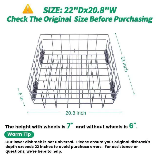 Alt view image 2 of 7 - W10728159 Dishwasher Lower Rack with Wheels, Fit for Kitchenaid Dishwasher Rack, W10525646 W10780925 Dishwasher Rack Lower Intended for Maytag Dishwasher Parts Deep 22in Wide 20.8in