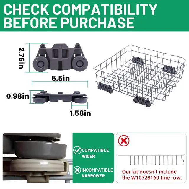 Alt view image 3 of 7 - W10728159 Dishwasher Lower Rack with Wheels, Fit for Kitchenaid Dishwasher Rack, W10525646 W10780925 Dishwasher Rack Lower Intended for Maytag Dishwasher Parts Deep 22in Wide 20.8in