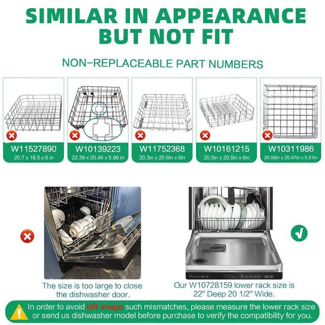 Alt view image 5 of 7 - W10728159 Dishwasher Lower Rack with Wheels, Fit for Kitchenaid Dishwasher Rack, W10525646 W10780925 Dishwasher Rack Lower Intended for Maytag Dishwasher Parts Deep 22in Wide 20.8in
