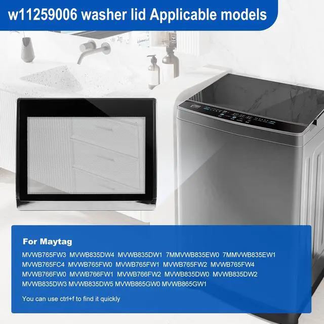Alt view image 6 of 7 - W11259006 Washer Lid Assembly - Upgraded Replacement Washer Glass Lid For Whirlpool Maytag Machines - Easy To Assemble & Replaces W10714900, W10843976, W11082608 & W11094984 Parts