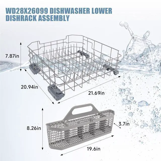 Alt view image 2 of 7 - WD28X26099 WD28X34744 Dishwasher Lower Rack Compatible with GE Dishwashers | With Silverware Basket, Replaces WD28X24396,WD28X22659,WD28X28918. Fits Models GDF510PSM0SS, GDF510PSR3SS, GDF535PSR0SS