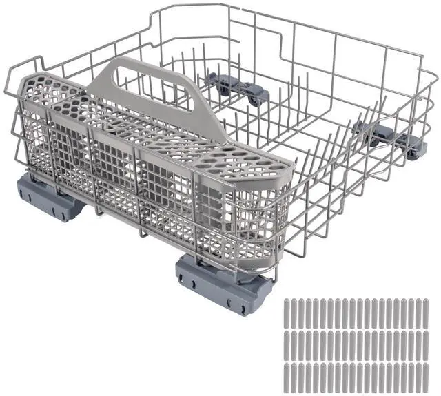 Main image of WD28X26099 WD28X34744 Dishwasher Lower Rack Compatible with GE Dishwashers | With Silverware Basket, Replaces WD28X24396,WD28X22659,WD28X28918. Fits Models GDF510PSM0SS, GDF510PSR3SS, GDF535PSR0SS