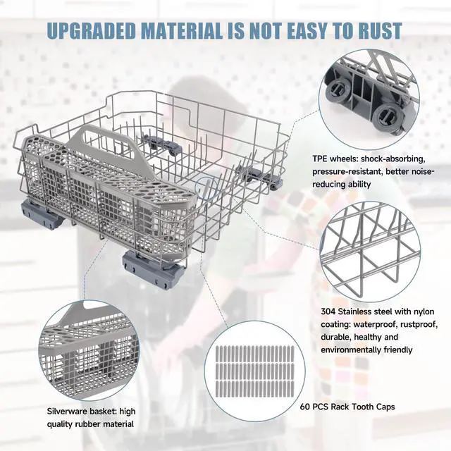 Alt view image 5 of 7 - WD28X26099 WD28X34744 Dishwasher Lower Rack Compatible with GE Dishwashers | With Silverware Basket, Replaces WD28X24396,WD28X22659,WD28X28918. Fits Models GDF510PSM0SS, GDF510PSR3SS, GDF535PSR0SS