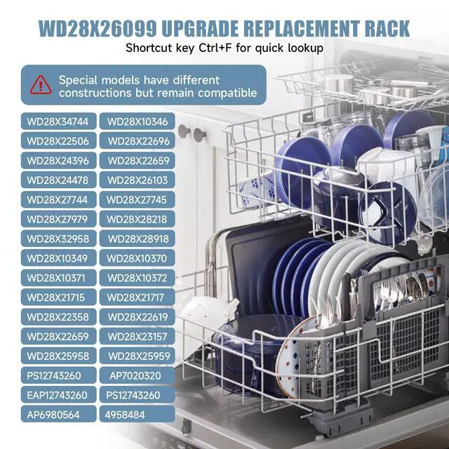 Alt view image 6 of 7 - WD28X26099 WD28X34744 Dishwasher Lower Rack Compatible with GE Dishwashers | With Silverware Basket, Replaces WD28X24396,WD28X22659,WD28X28918. Fits Models GDF510PSM0SS, GDF510PSR3SS, GDF535PSR0SS