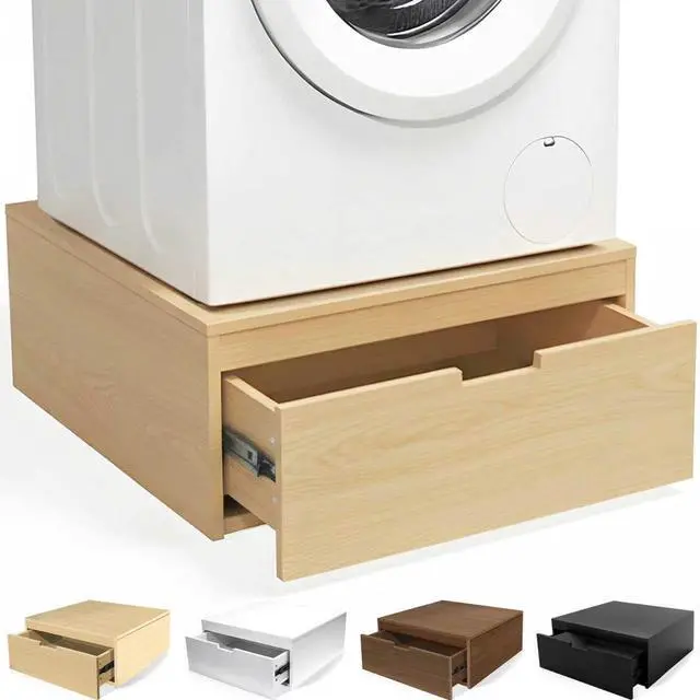 Main image of Laundry Pedestal with Storage Drawer, Heavy Duty Washer Dryer Pedestal 27.5" Universal Fit Anti-Vibration Washing Machine Riser, 500 LBS Capacity (Light Oak)