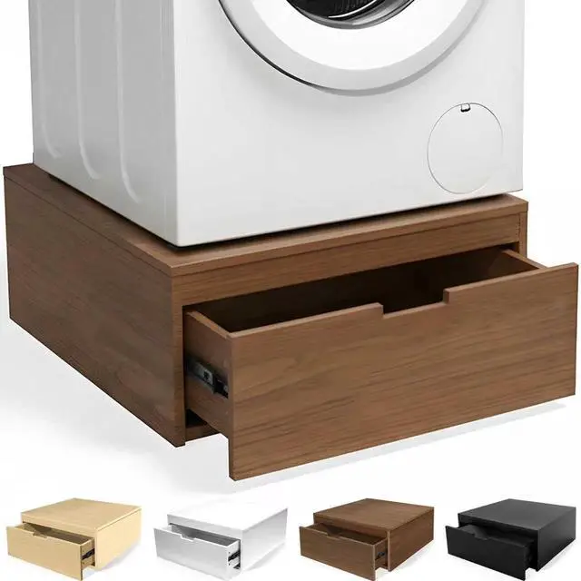 Main image of Laundry Pedestal with Storage Drawer, Heavy Duty Washer Dryer Pedestal 27.5" Universal Fit Anti-Vibration Washing Machine Riser, 500 LBS Capacity (Walnut)