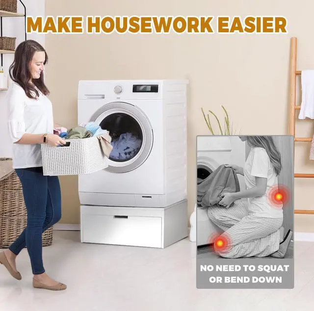 Alt view image 2 of 7 - Laundry Pedestal, Heavy Duty Wood Washer Dryer Pedestal, 27.5" Universal Fit Washer and Dryer Stand, 500 LBS Capacity (White)