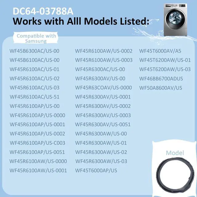 Alt view image 4 of 7 - WF45T6000AW/A5 Washer Door Boot Seal for Samsung Front Loader Door Seal DC64-03788A X 006 AP6884238 diaphragm Fit WF45R6300AW/US WF45R6100AW/US WF45T6200AW/US WF45B6300AW WF45A6400 WF46BB670 WF50A860