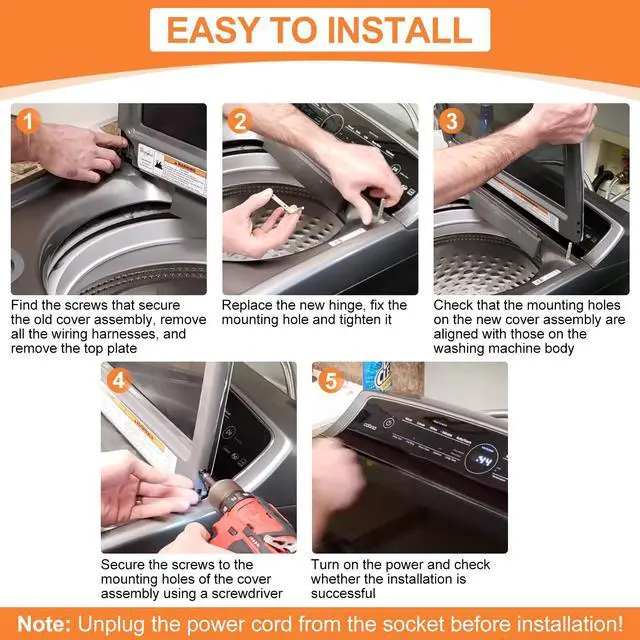 Alt view image 5 of 7 - Upgraded W11259006 Washer Lid Compatible With Whirlpool Maytag Washer Lid Parts MVWB765FW3 Washing Machine Lid Replacement Maytag Bravos Washer Parts Assembly WP8572974 WP8563965 Lid Hinge & 4 Screws