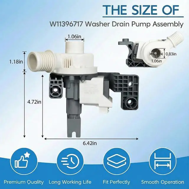 Alt view image 6 of 7 - Upgraded W11396717 W11263349 Washer Drain Pump Assembly Replaces 4960510 AP6974116 PS12731177 EAP12731177, WTW5100HW0 WTW6120HC0 WTW5105HC0 WTW5105HW0 for Whirlpool Kenmore Maytag Washer Drain Pump