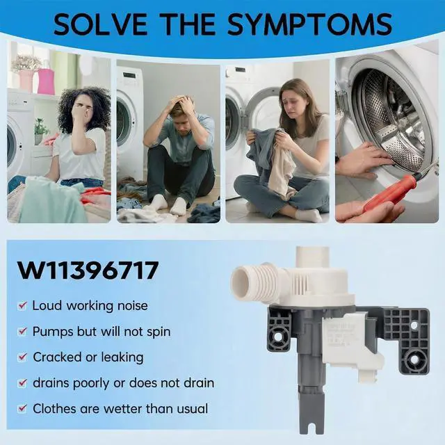 Alt view image 7 of 7 - Upgraded W11396717 W11263349 Washer Drain Pump Assembly Replaces 4960510 AP6974116 PS12731177 EAP12731177, WTW5100HW0 WTW6120HC0 WTW5105HC0 WTW5105HW0 for Whirlpool Kenmore Maytag Washer Drain Pump