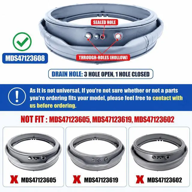 Alt view image 2 of 7 - MDS47123608 WM8100HVA Washer Door Boot Gasket Seal Parts Compatible with LG Kenmore Washing Machine WM4070HVA/HWA, WM4270HWA, WM8000HVA/HWA, Door Seal Replace AP5668418, PS6448330, 2673936