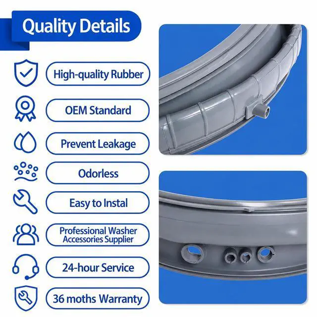Alt view image 6 of 7 - MDS47123608 WM8100HVA Washer Door Boot Gasket Seal Parts Compatible with LG Kenmore Washing Machine WM4070HVA/HWA, WM4270HWA, WM8000HVA/HWA, Door Seal Replace AP5668418, PS6448330, 2673936