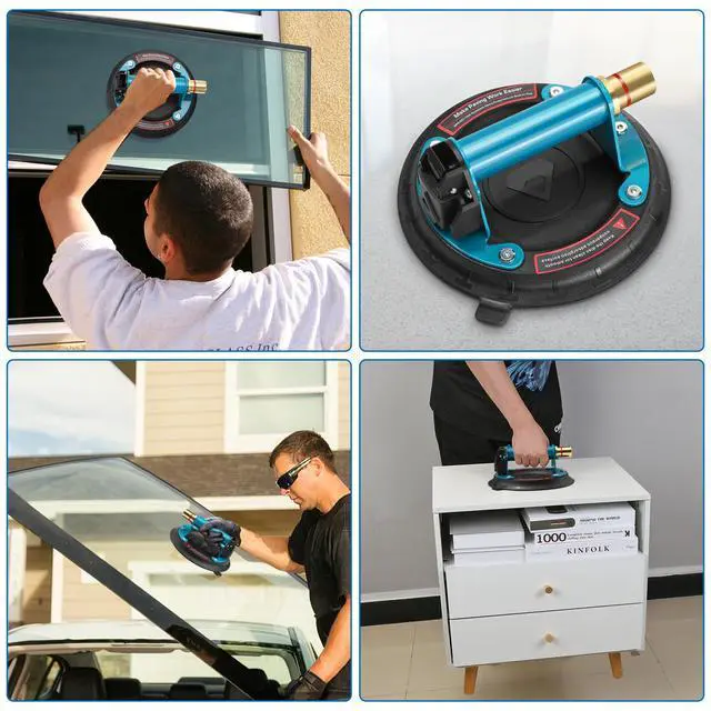 Alt view image 6 of 7 - 2 Pack Heavy Duty Vacuum Suction Cup with Metal Handle and Brass Pump, Hand-held Lifter for Glass, Granite, Window, 480lbs Load Capacity, Free Carrying Case